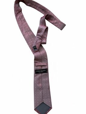 Yves Saint Laurent Mauve Pink Polka Dot Silk Tie
